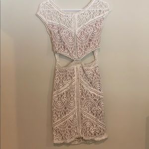 White Lace Open Back Stomach Cut-Out Dress